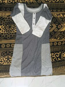 Grey & White Cotton Kurta