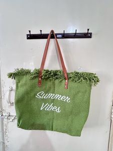 Summer Vibes Green Fringe Tote Bag