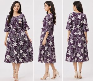 Purple Floral Print Midi Frock