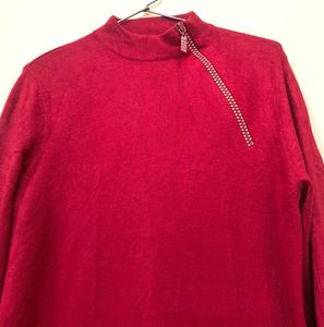 Red Mock Neck Long Sleeve Top