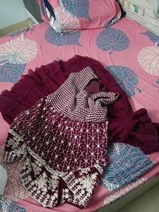 Elegant Maroon Embroidered Lehenga Choli