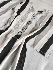 Striped Long Kurta with Lace 🩶