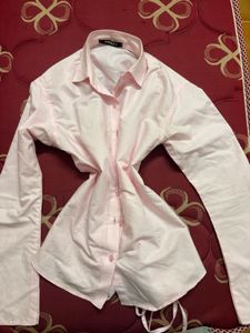 Pink Corset Back Button-Up Blouse