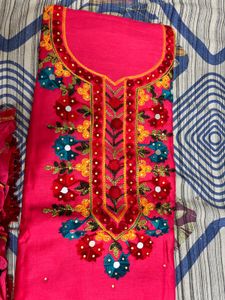Vibrant Pink Embroidered unstitch suit with Dupatt