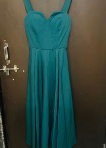Elegant Teal Lace-Up Midi Dress