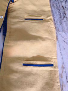 Yellow Nehru Jacket with Blue Trim