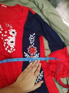 Red Dress with Floral Embroidery