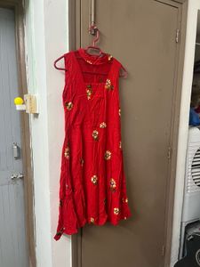 Red Floral Sleeveless Dress