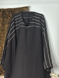 Elegant Black Abaya with White Stripes
