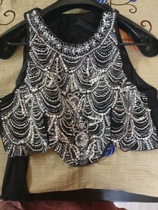 Embellished Black Pearl Blouse with Drape Saree