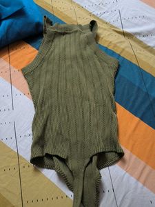 Olive Green Sleeveless Top with Buttons