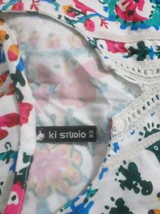 Vibrant Floral Print Kurta Frock with Lace Trim