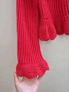 Red Ribbed Knit Sweater