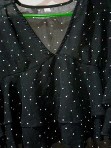 Black Polka Dot Ruffle Sleeve Top
