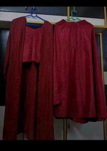 Maroon Kurta Set with Skirt and Jacket