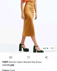 H&amp;M Elegant Gold Satin Maxi Dress with Slit