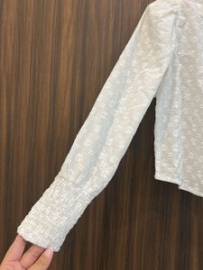 White Puff Sleeve Embroidered Top