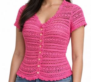 Crocheted Pink Cropped Cardigan Top