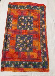 Vibrant Orange Saree with Blue Border
