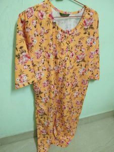 Yellow Floral Print popcorn Kurta
