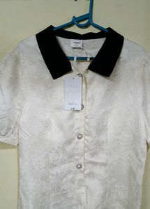 Elegant Cream & Black Collared Blouse