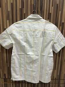 Men's White &amp; Yellow Striped Short Sleeve Shirt
