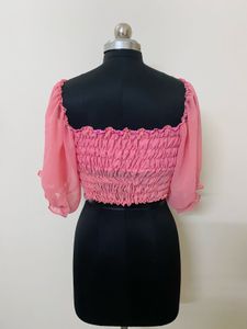 Pink Sequin Puff Sleeve Top