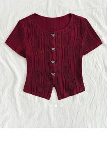 savana Maroon Ribbed Button-Up Top