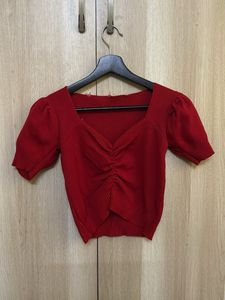 Red Knit Crop Top