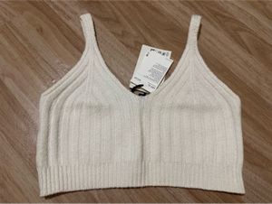 Cream Ribbed Knit Crop Top