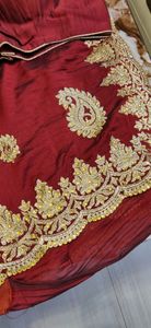 Maroon saree with padded blouse