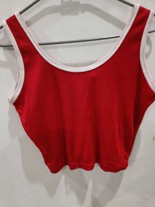 Red V-Neck Ribbed Tank Top...M size