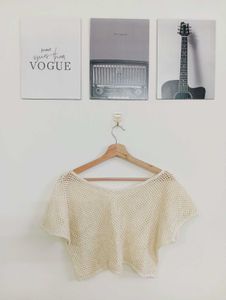 Cream Cropped Mesh Top