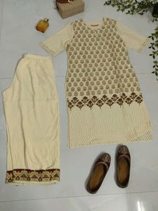 Elegant Cream Ethnic Kurta Set