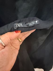 Zara Chic Black Puff Sleeve Lace-Up Dress