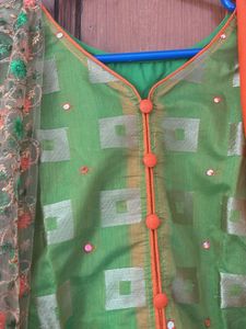 Elegant Green &amp; Orange Kurta Set