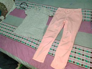 Striped Tee & Pink Jeans Set