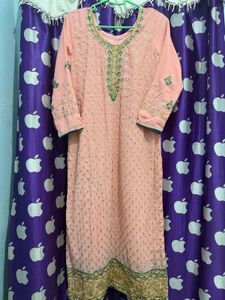 Elegant Peach Embroidered Kurta Set
