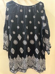 Black Kurta with White Paisley Print