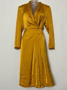 Pintresty Mustard Yellow Satin Wrap Dress
