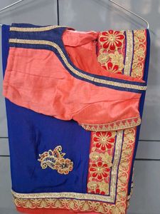 Royal Blue Saree with Floral Embroidery