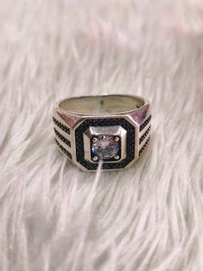 Men's Statement Ring with Clear Stone 925 silver