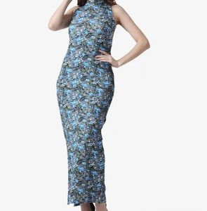 Grey Blue floral maxi dress