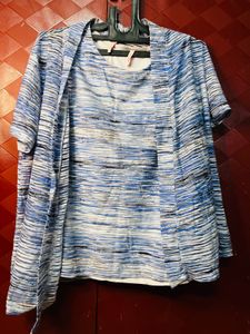Blue Striped Short Sleeve Top & Shrug Set