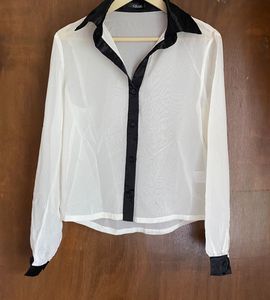 Sheer White Collared Button-Up Blouse