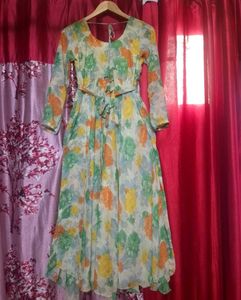 Printed yellow Frock suit