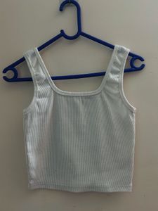 White Ribbed Square Neck Tank Top