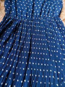 Navy Blue Polka Dot Pleated Dress