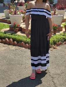 Chic Black &amp; White Off-Shoulder Maxi Dress