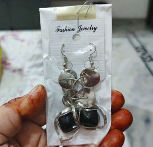 Chic Silver and Black Drop Earrings